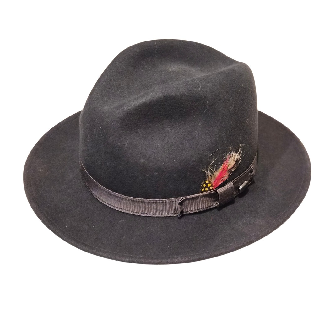 Bailey of Hollywood Fairbanks LiteFelt Wool Fedora Hat Feather Charcoal Large